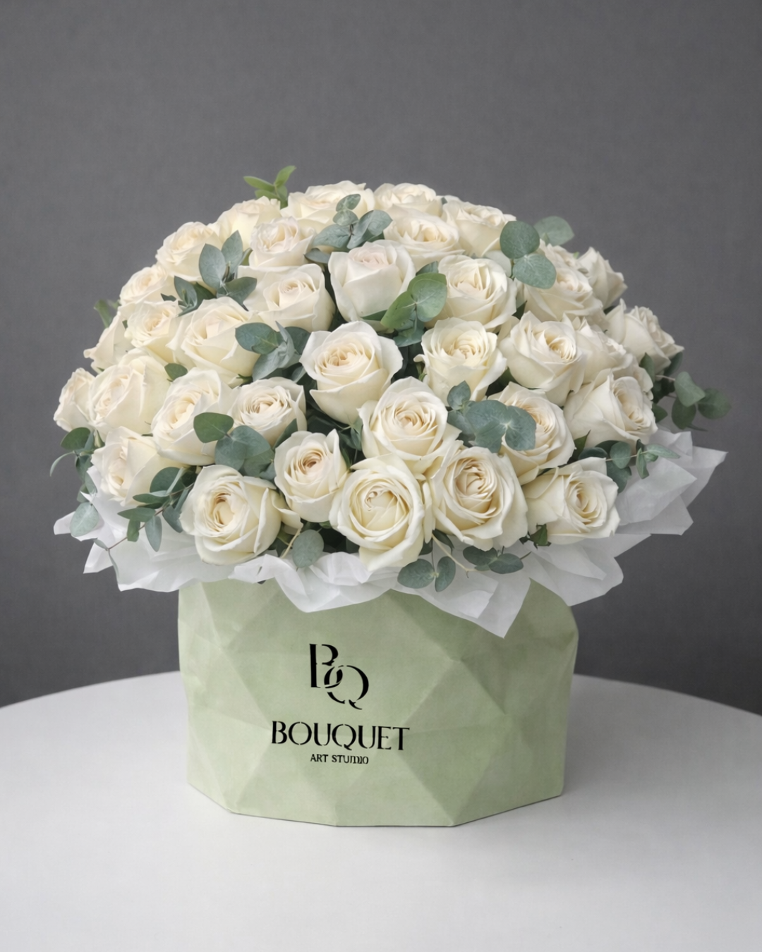 50 White roses in a premium flower box