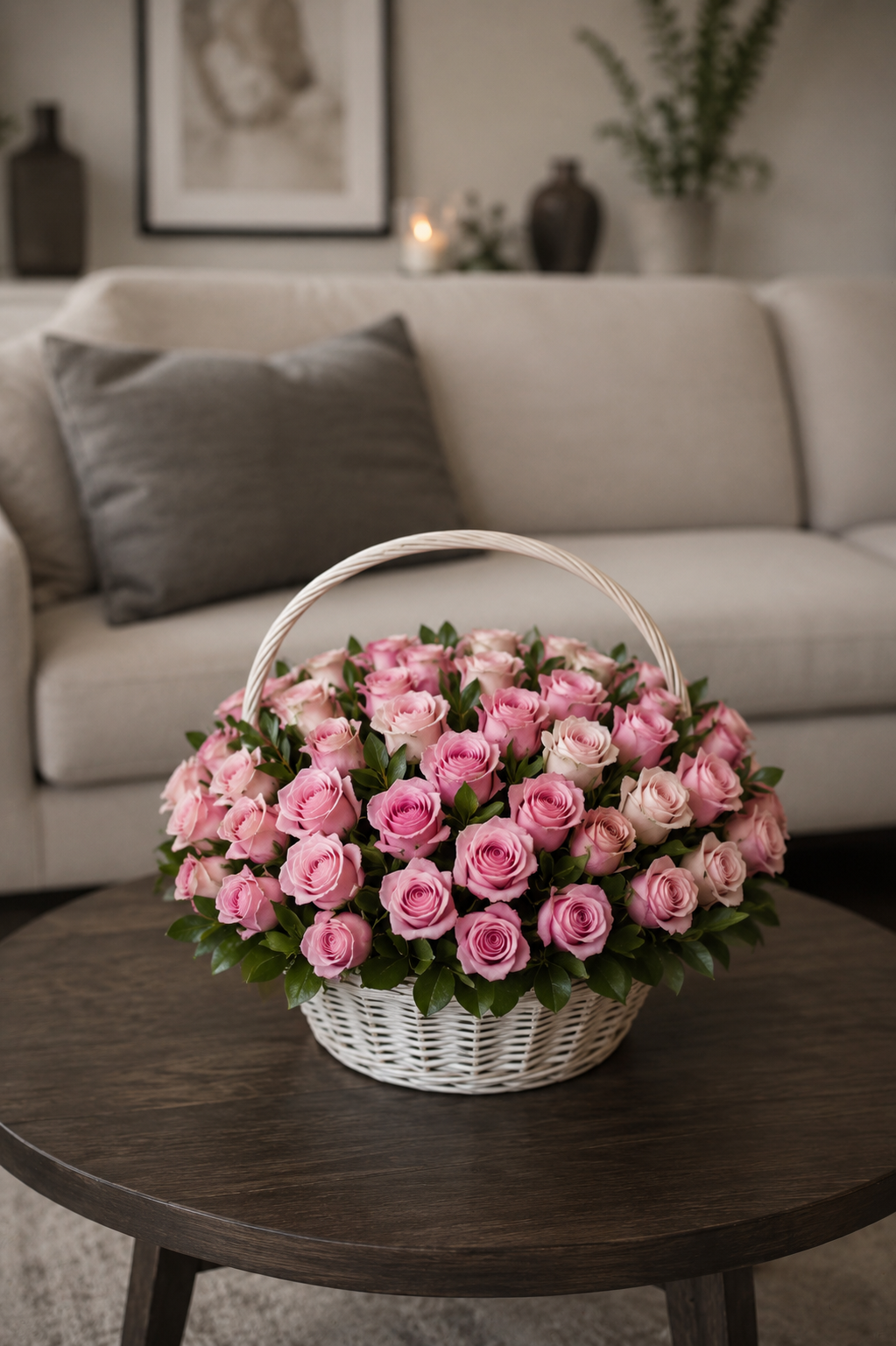 Large Pink Rose Basket – 100 Premium Roses