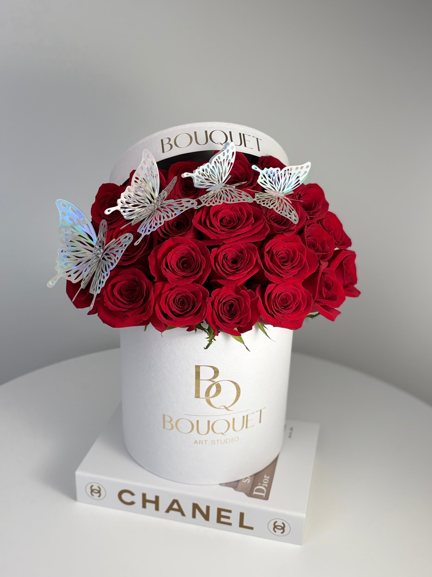RED ROSES & 3D SiLVER BUTTERFLIES | BQ BOUQUET | ELEGANT GIFT FOR ANNIVERSARY