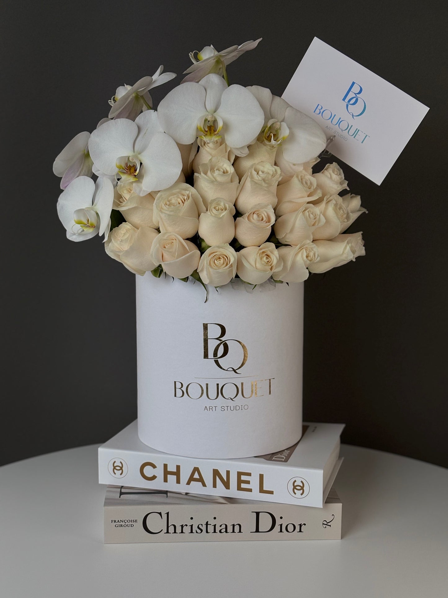 Premium White Harmony – White Roses & Orchid Box | Luxury Flower Delivery Orange County