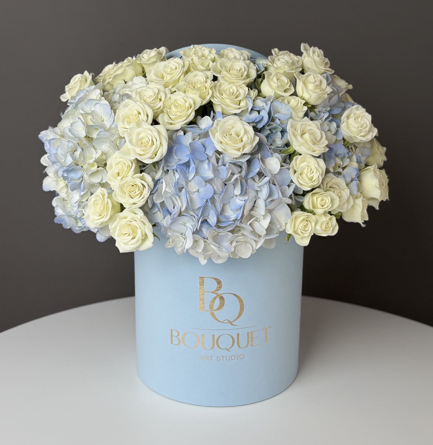 BLEU HYDRANGEA & WHITE ROSES | BQ BOUQUET | SAME - DAY DELIVERY IN ORANGE COUNTY