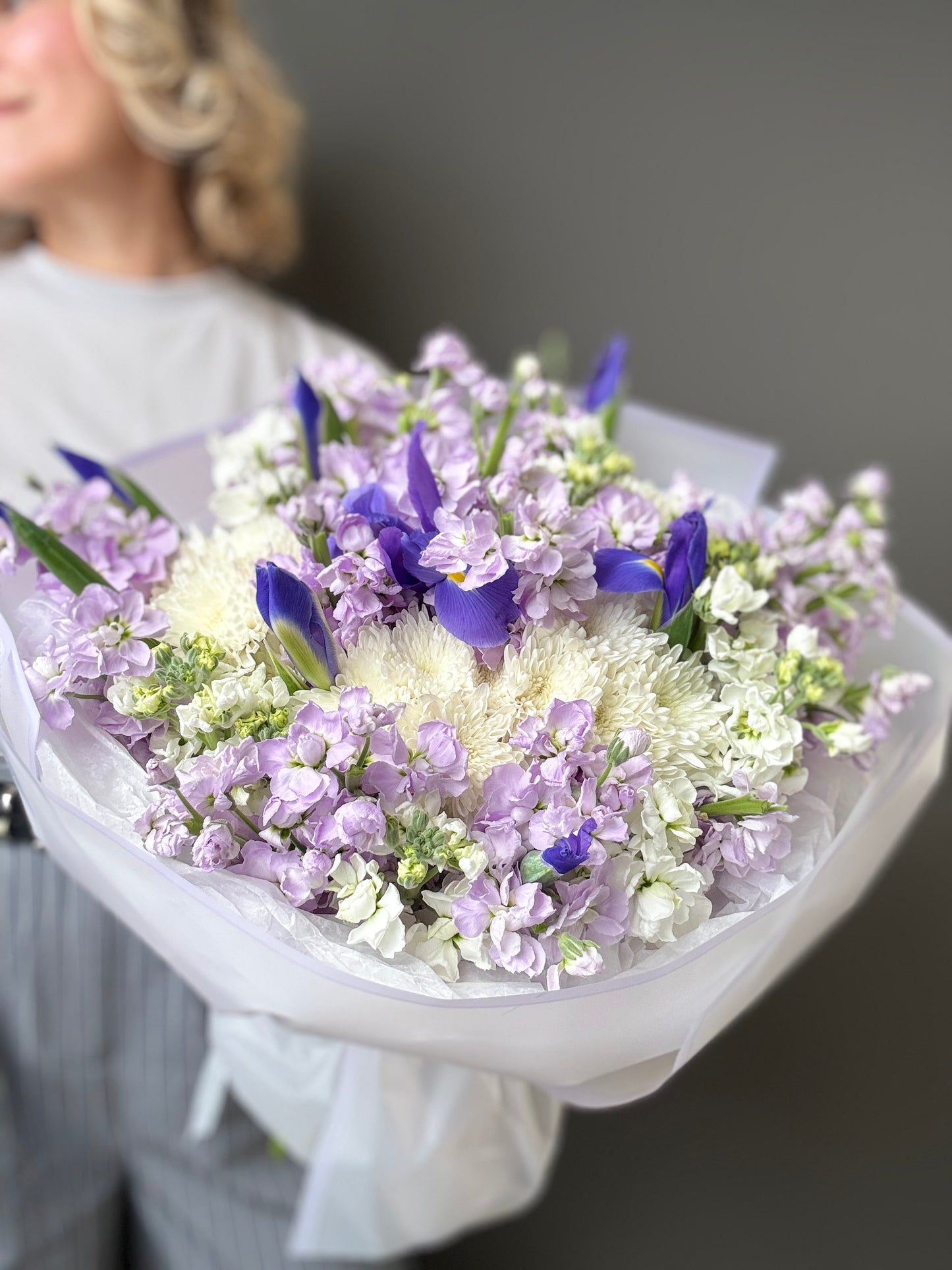 LUXURY LAVENDER STOCK & IRIS BOUQUET IN COSTA MESA