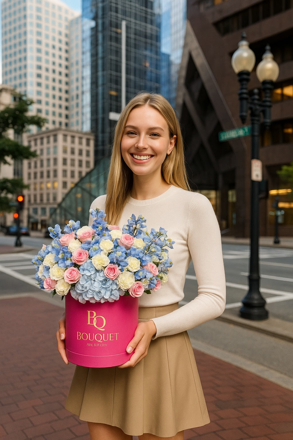 BLUE HYDRANGEA & SPRAY ROSES | BQ BOUQUET | ELEGANT GIFT FOR ANNIVERSARY & WEDDING