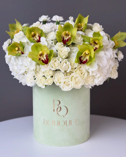 GREEN ORCHID & WHITE FLOWERS | BQ BOUQUET | LUXURY BOUQUET GIFT