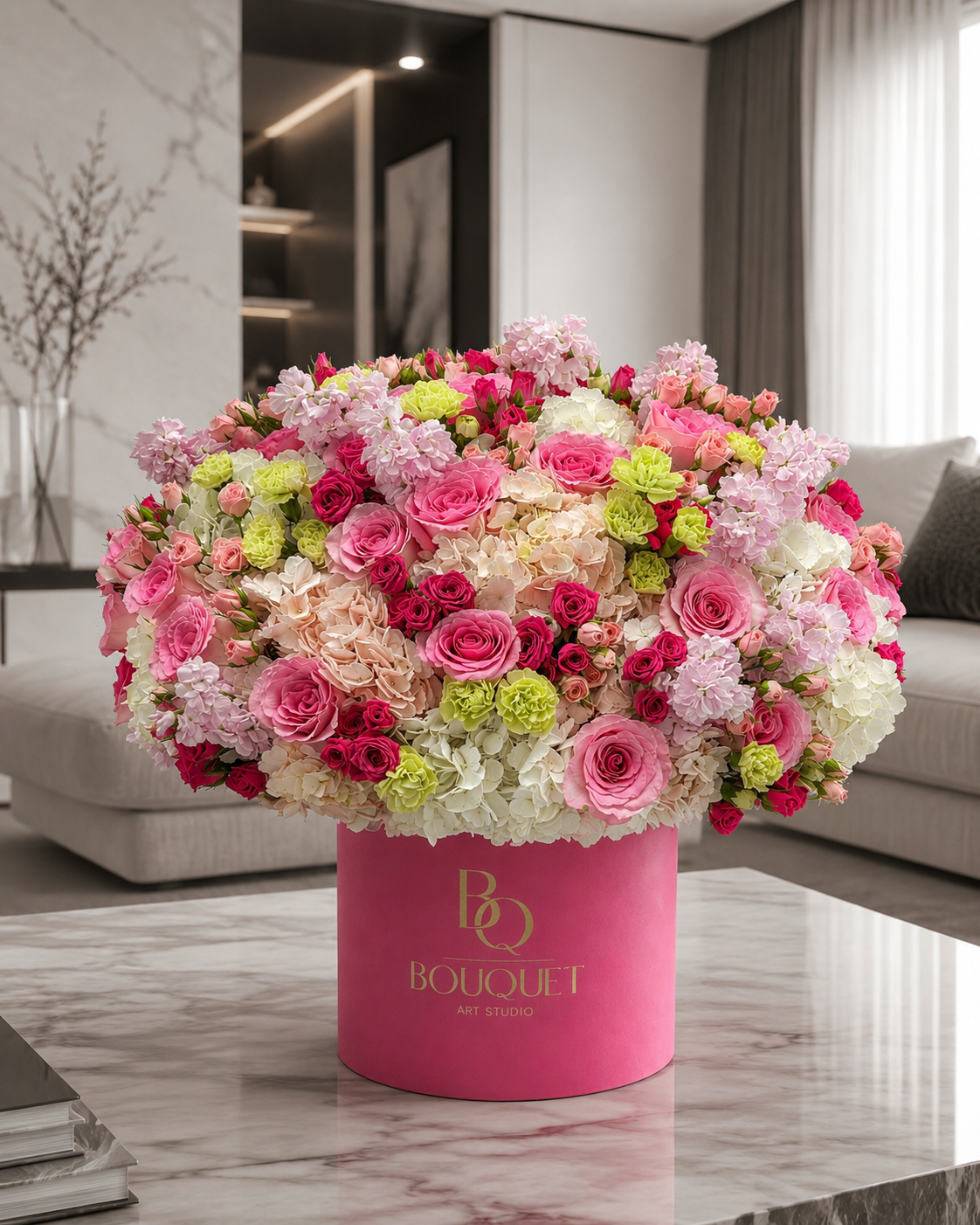 Pinck Roses & Mix flowers box