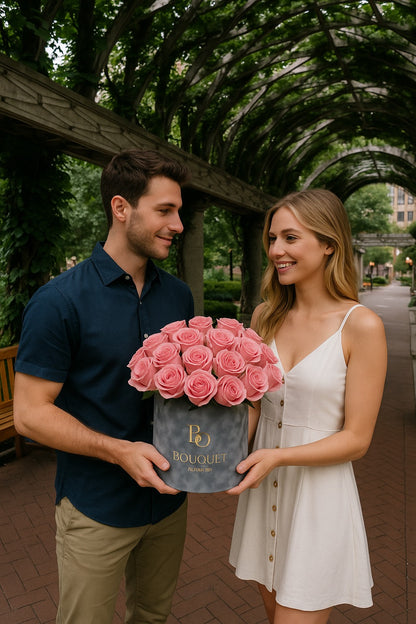 Coral Elegance Roses in Signature  Box | Luxury Flower Delivery