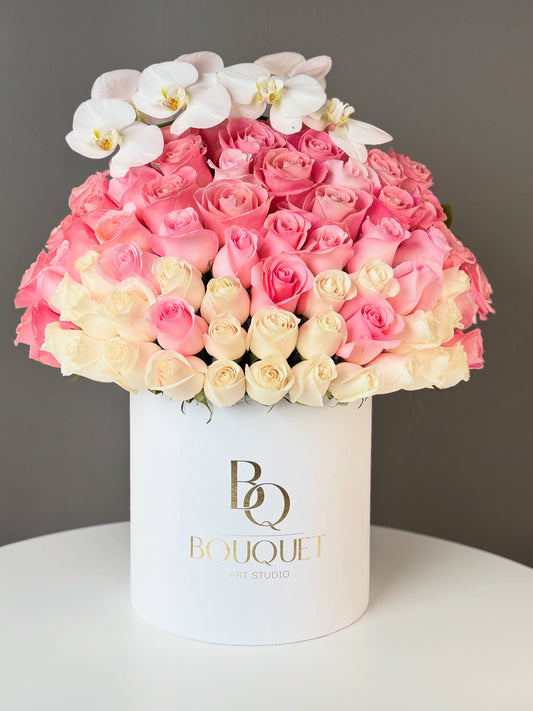 Amber  Roses with Orchid