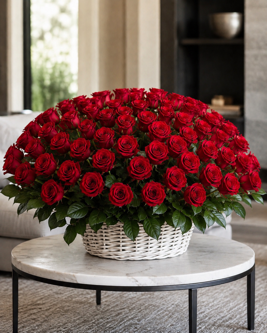 Large Red  Rose Basket – 100–200 Premium Roses