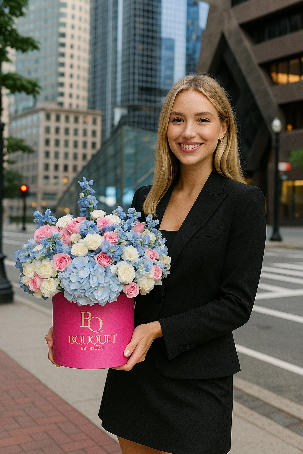 BLUE HYDRANGEA & SPRAY ROSES | BQ BOUQUET | ELEGANT GIFT FOR ANNIVERSARY & WEDDING