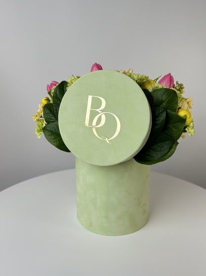 LUXURY SPRING FLOWER ARRANGEMENT WITH YELLOW RANUNCULUS & PINK TULIPS | BQ BOUQUET