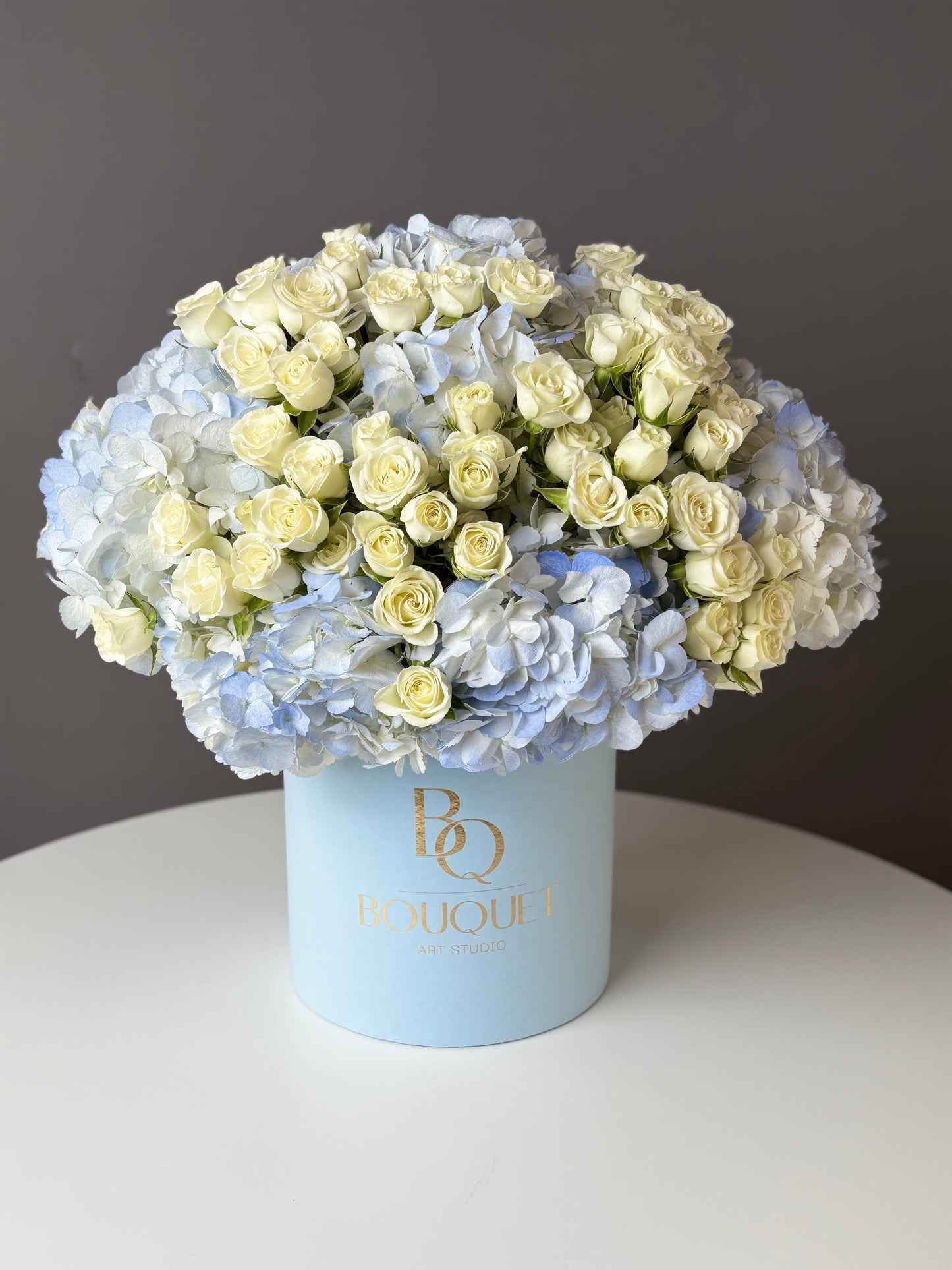 BLEU  HYDRANGEA & WHITE ROSES | BQ BOUQUET | SAME - DAY DELIVERY IN ORANGE  COUNTY