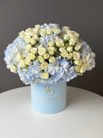 BLEU  HYDRANGEA & WHITE ROSES | BQ BOUQUET | SAME - DAY DELIVERY IN ORANGE  COUNTY