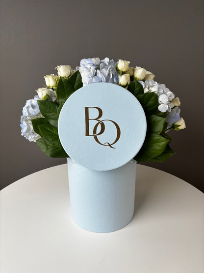 BLEU  HYDRANGEA & WHITE ROSES | BQ BOUQUET | SAME - DAY DELIVERY IN ORANGE  COUNTY