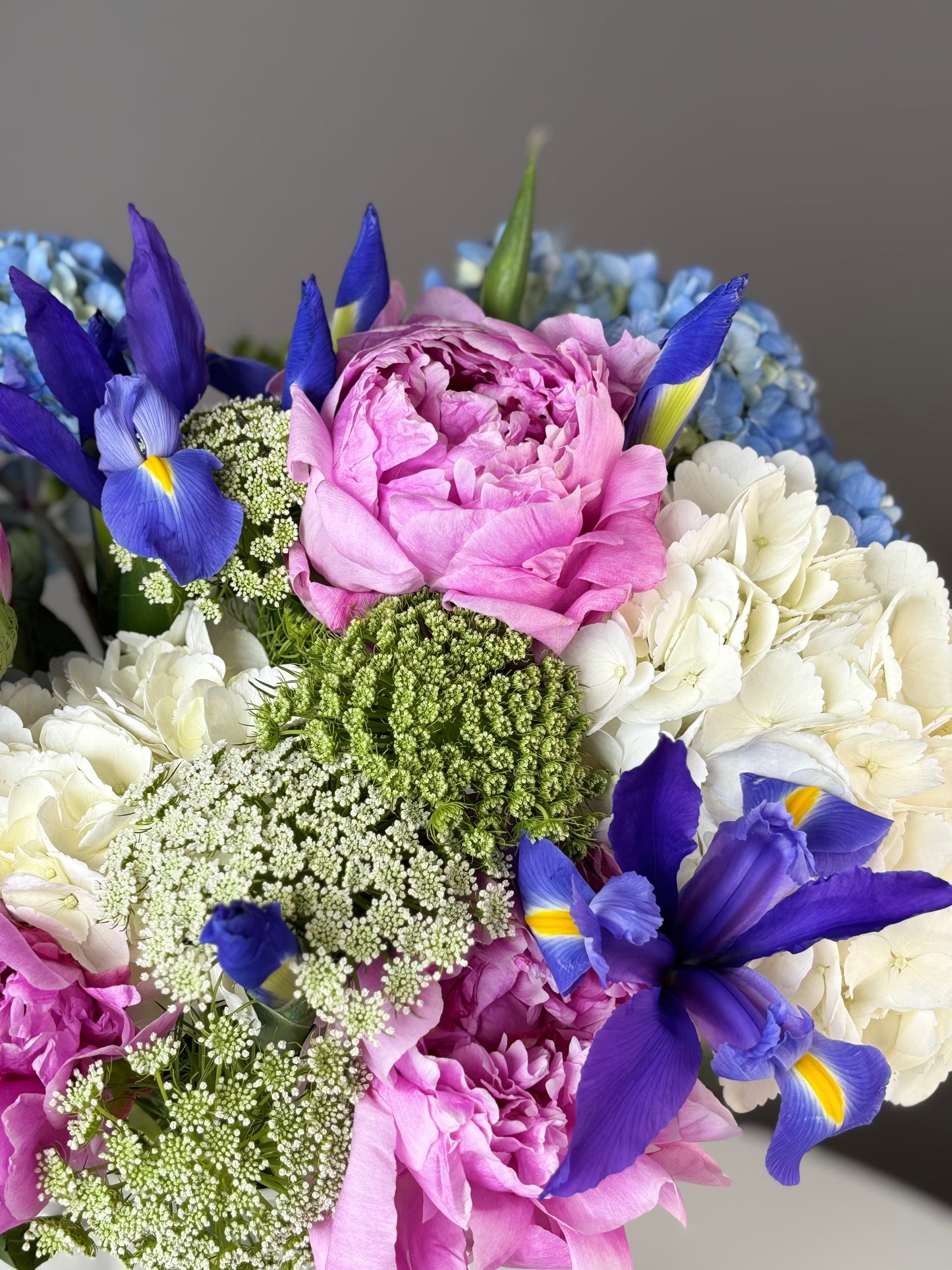 LUXURY PINK PEONIES & BLUE HYDRANGEAS BOUQUET
