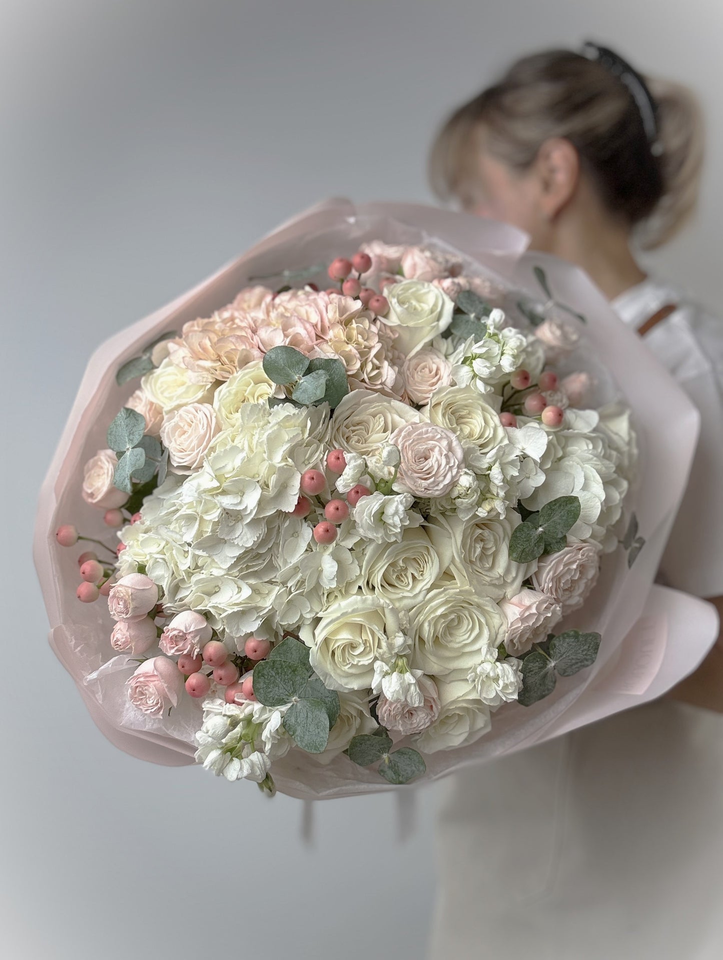 Blush Hydrangea & Roses Bouquet — Soft Pastel Luxury Flowers Irvine