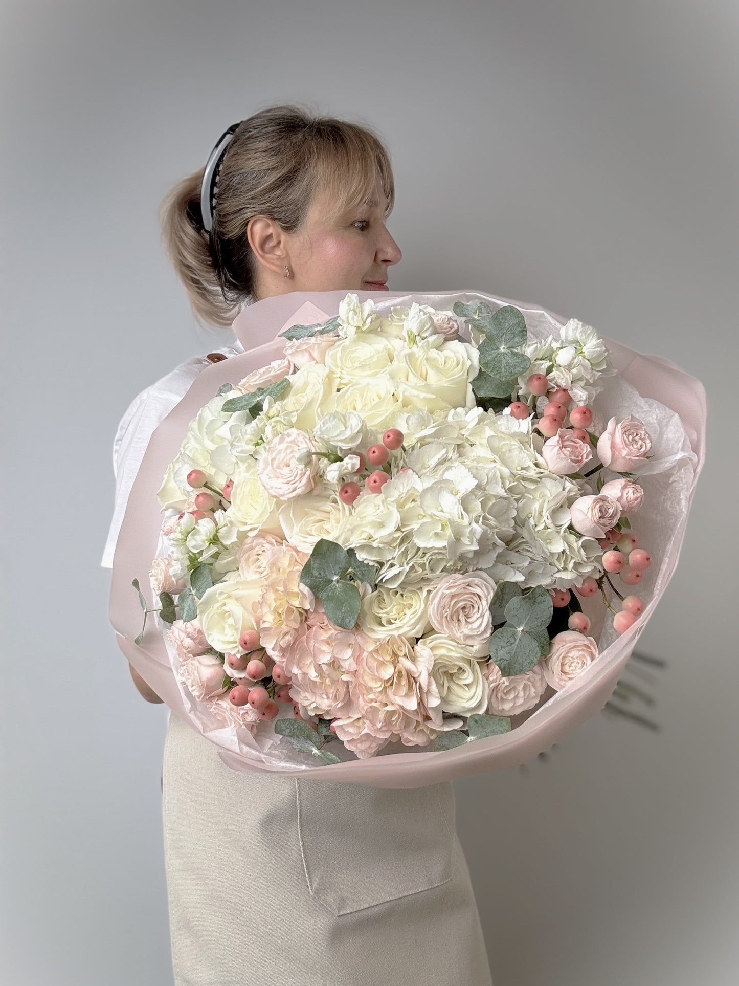Blush Hydrangea & Roses Bouquet — Soft Pastel Luxury Flowers Irvine