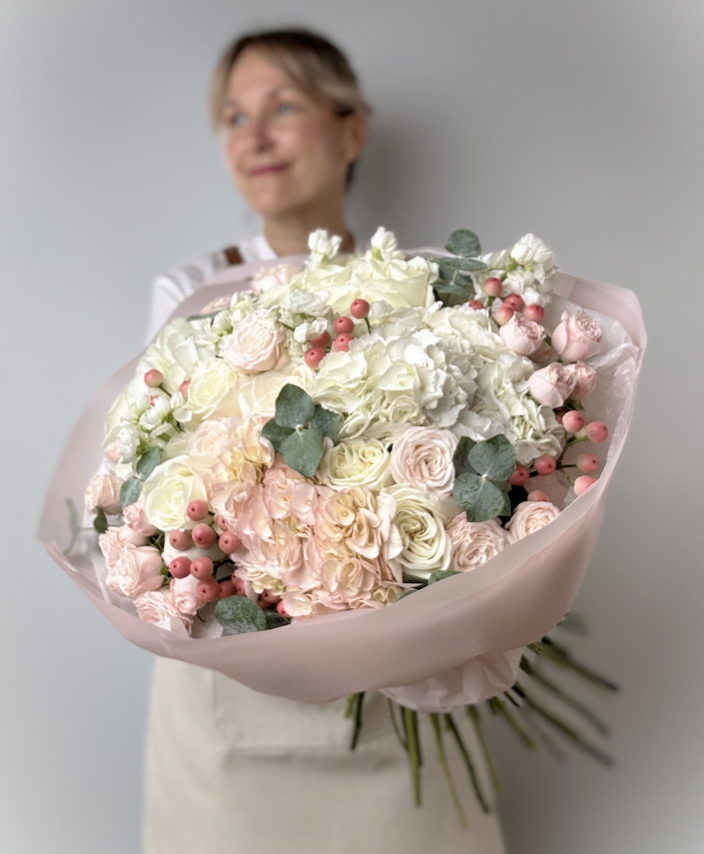 Blush Hydrangea & Roses Bouquet — Soft Pastel Luxury Flowers Irvine