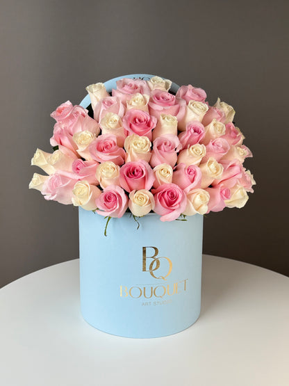 Luxury Pink & Cream Roses in Signature Box | Choose Your Box Color | BQ Bouquet