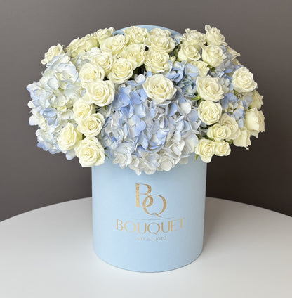 BLEU  HYDRANGEA & WHITE ROSES | BQ BOUQUET | SAME - DAY DELIVERY IN ORANGE  COUNTY