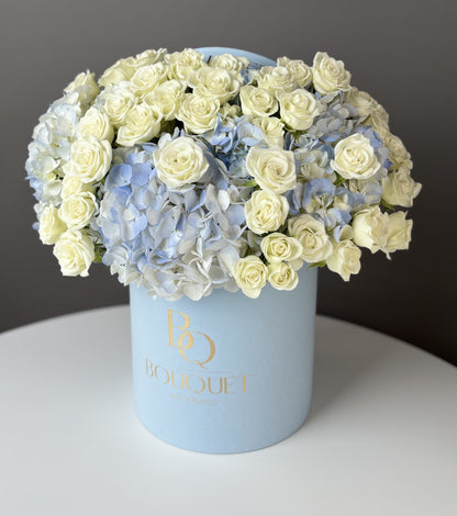 BLEU  HYDRANGEA & WHITE ROSES | BQ BOUQUET | SAME - DAY DELIVERY IN ORANGE  COUNTY