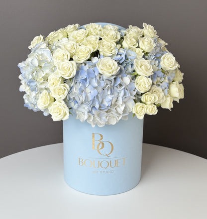 BLEU  HYDRANGEA & WHITE ROSES | BQ BOUQUET | SAME - DAY DELIVERY IN ORANGE  COUNTY