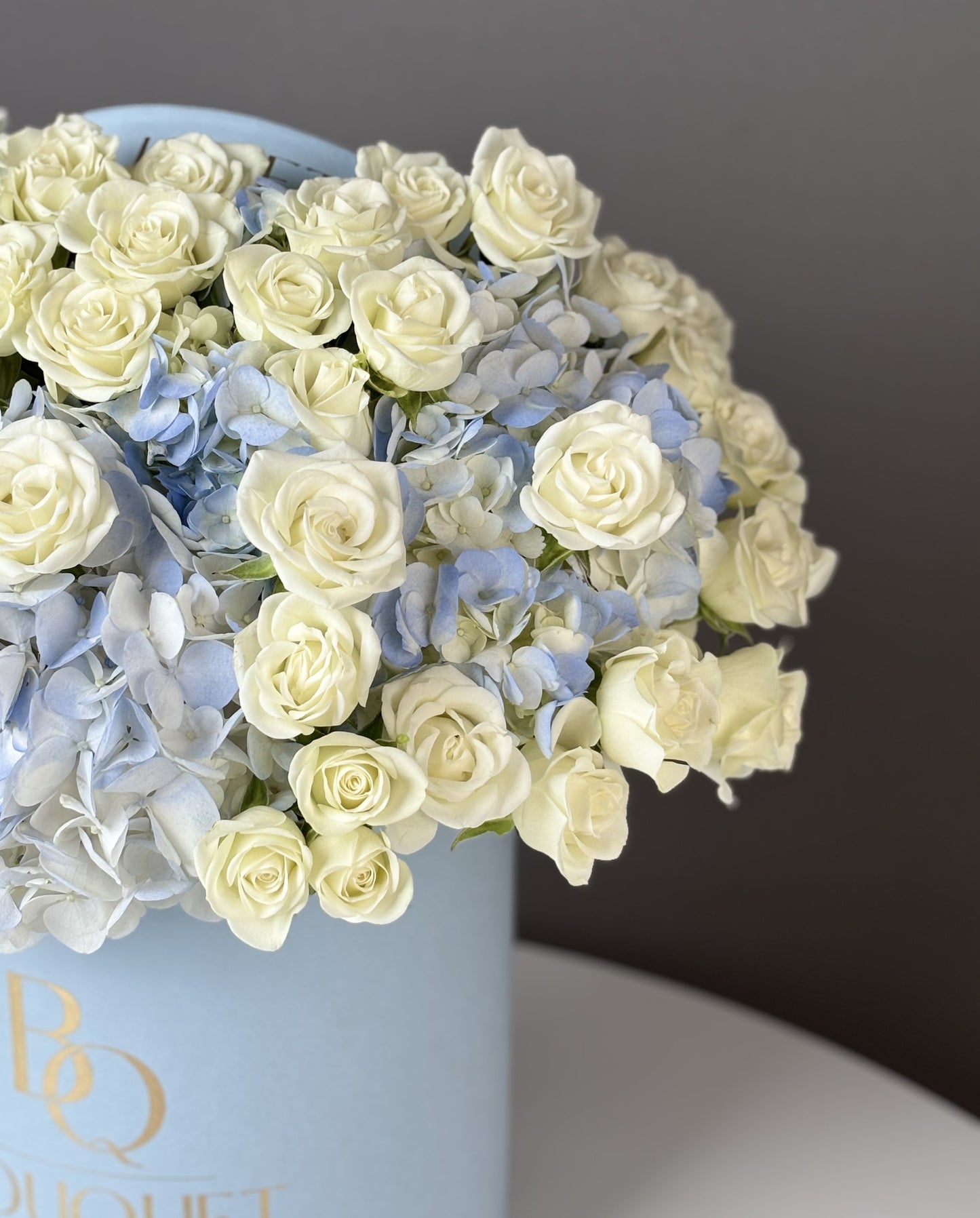 BLEU  HYDRANGEA & WHITE ROSES | BQ BOUQUET | SAME - DAY DELIVERY IN ORANGE  COUNTY