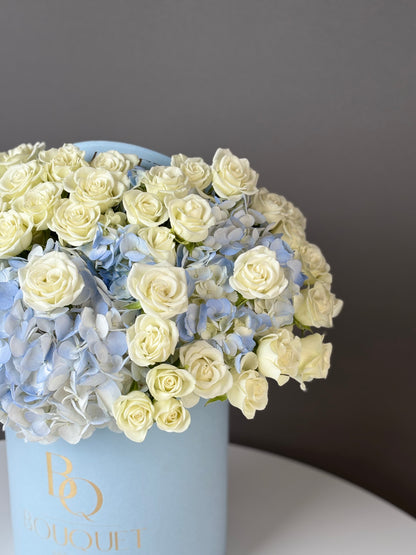 BLEU  HYDRANGEA & WHITE ROSES | BQ BOUQUET | SAME - DAY DELIVERY IN ORANGE  COUNTY