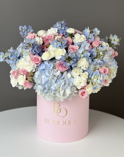 BLUE HYDRANGEA & SPRAY ROSES | BQ BOUQUET | ELEGANT ARRANGEMENT FOR ANNIVERSARY & WEDDING