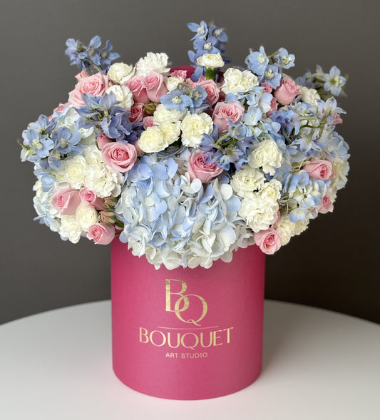 BLUE HYDRANGEA & SPRAY ROSES | BQ BOUQUET | ELEGANT GIFT FOR ANNIVERSARY & WEDDING
