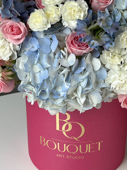 BLUE HYDRANGEA & SPRAY ROSES | BQ BOUQUET | ELEGANT GIFT FOR ANNIVERSARY & WEDDING