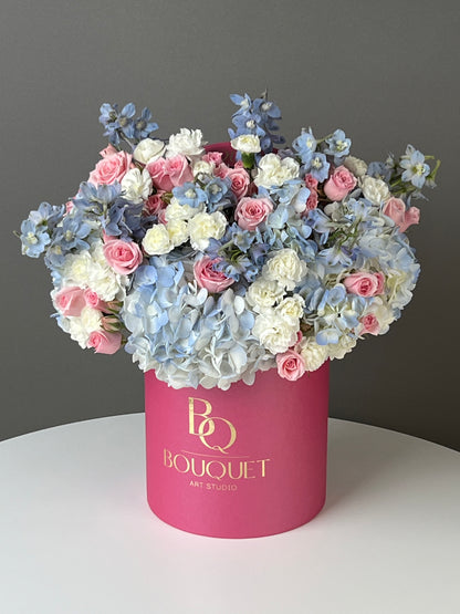 BLUE HYDRANGEA & SPRAY ROSES | BQ BOUQUET | ELEGANT GIFT FOR ANNIVERSARY & WEDDING