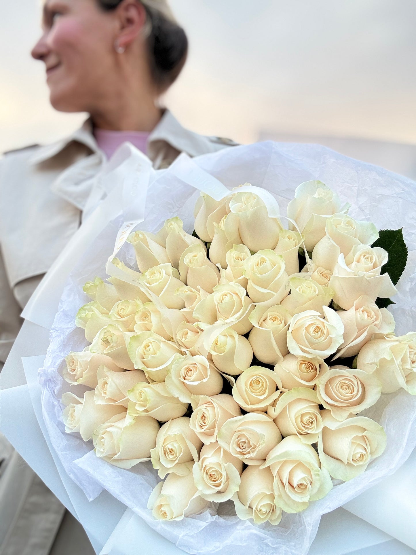 WITH LOVE WHITE ROSES BOUQUET - SAME DAY DELIVERY