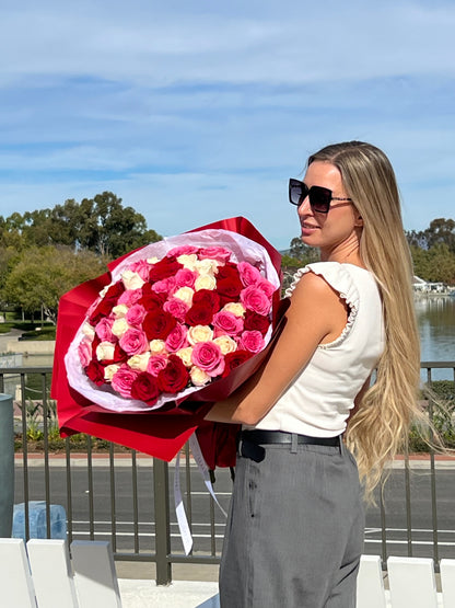 Bouquet  Red, Pink & White Roses - Best Seller