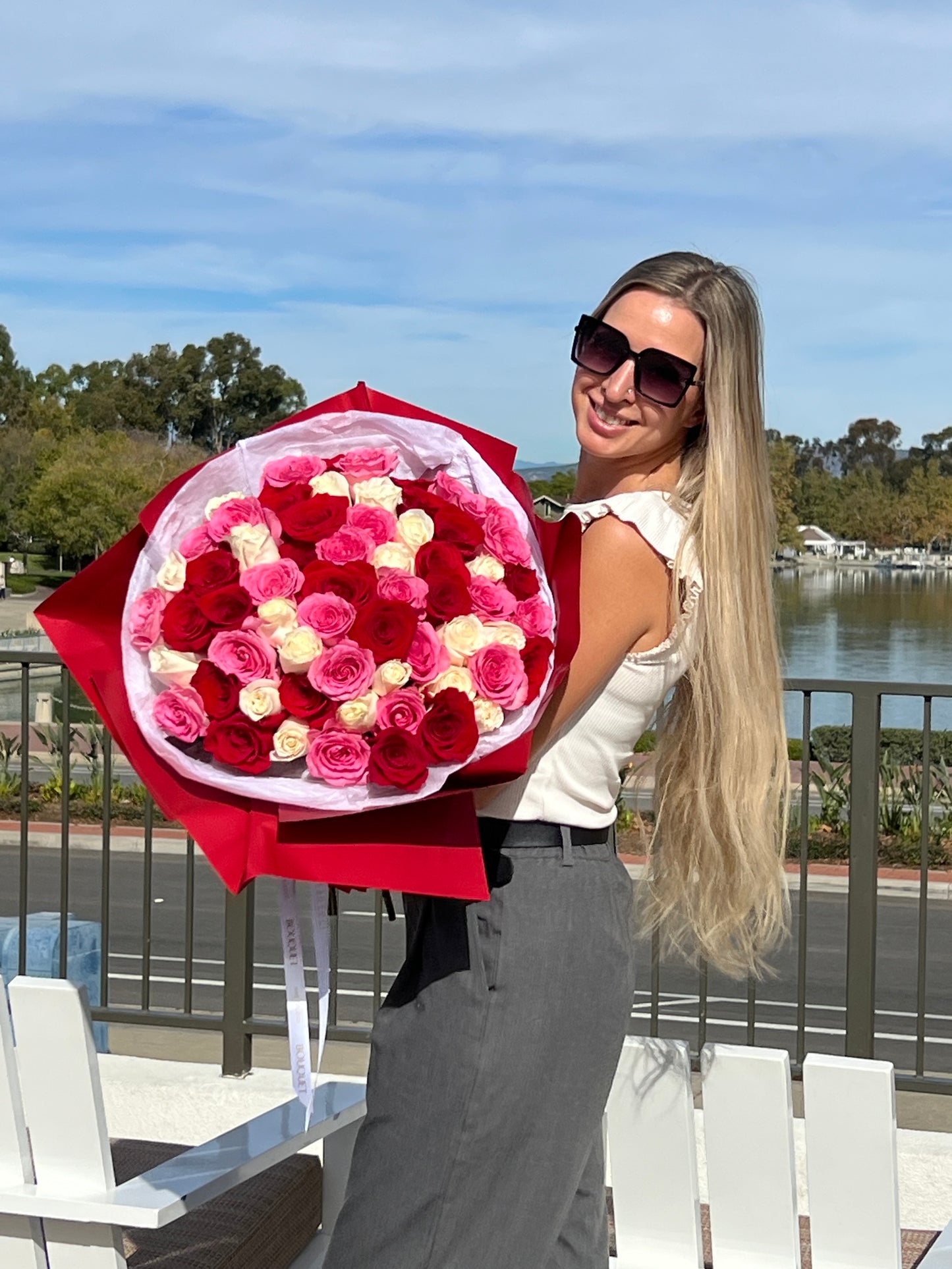 Bouquet  Red, Pink & White Roses - Best Seller