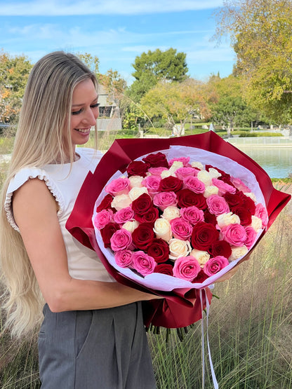 Bouquet  Red, Pink & White Roses - Best Seller
