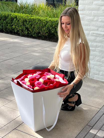 Bouquet  Red, Pink & White Roses - Best Seller